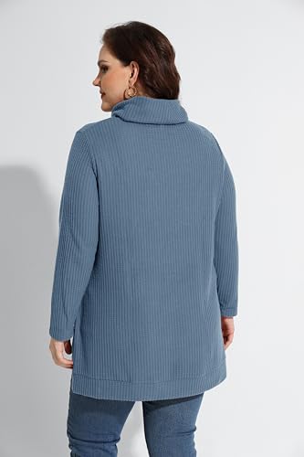 Image of RITERA Women's Plus Size Waffle Tops Long Sleeve Turtleneck Sweater Shirts Knit Tunic Oversized Casual Pullover Blouse XL-5XL