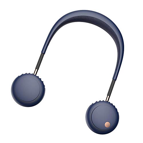 Portable Hanging Neck Sports Fan - Hands Free USB Rechargeable Personal Wearable Neckband Fan Battery Operated With 3 Level Air Flow Headphone Design Cooling Head Fan Mini Necklace Fan For Office Blue