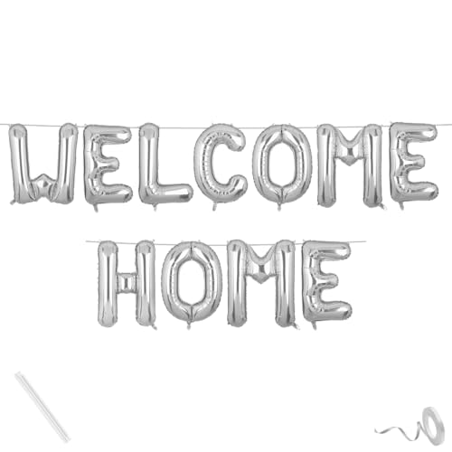 Image of Welcome Home Banner Silver for Baby Boy Girl Bride Airport Foil Balloon Decoration Decor Celebration Silveren