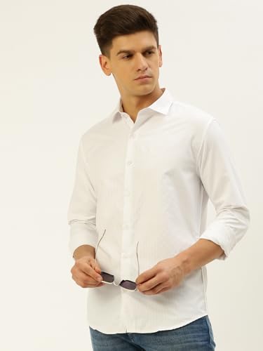Image of SHOWOFFFF Men Self Design Casual Shirt | Spread Collar Full Sleeves Cotton Shirt for Mens | Slim Fit Regular Length Shirt for Men's