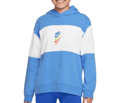 Nike Boys' Pullover Hoodie, Sportswear (US, Alpha, Medium, Regular, University Blue/White)