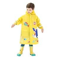 Kids Waterproof Rain Poncho Cute Dinosaur Raincoat Outwear Portable Reusable EVA Raincoat for Girls Boys Lightweight Rainwear Rain Jacket with Hood and Buttons for School Travel Hiking 1-7 Years