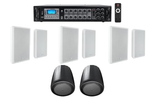 Rockville Bundle: (1) Rockville RCS180-6 Commercial/Restaurant Amplifier Bundle with (6) Rockville RockSlim 70W Commercial Restaurant Wall Speakers, (2) JBL Control 65 P/T Pendant Speakers (9 Items)