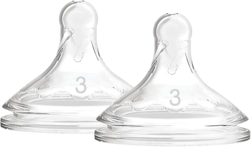 Dr Brown's Natural Flow Level 3 Wide-Neck Baby Bottle Silicone Teat, Medium-Fast Flow, 6m+, 100 Percent Silicone Bottle Teat, Pack of 2