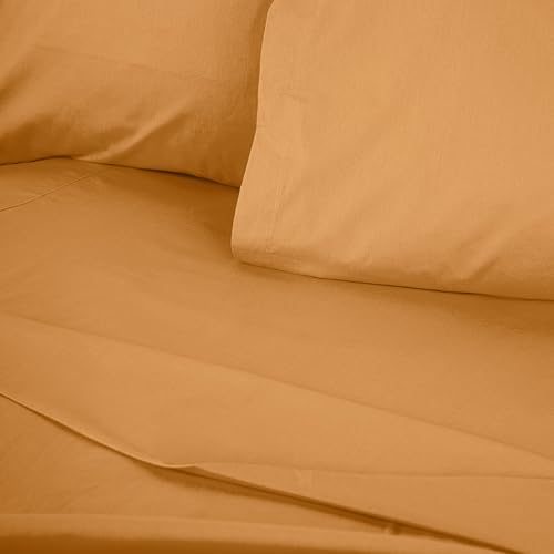 Drap-housse 140x200 coton orange lit double XL bonnet 30 cm lavable