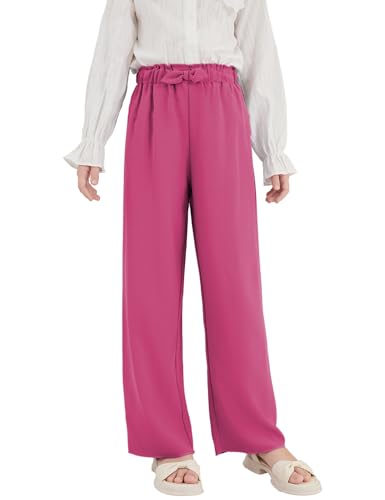 Image of Girls Wide Leg Palazzo Pant Loose Straight Cute Bow Waist Spring Summer Lightweight Dress Pant for Kids 5-14Y