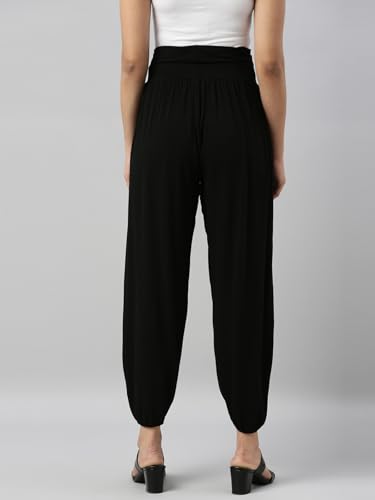 Image of GO COLORS Women Mid Rise Viscose Harem Pants | Wrinkle Free, Relaxed Fit, Free Size