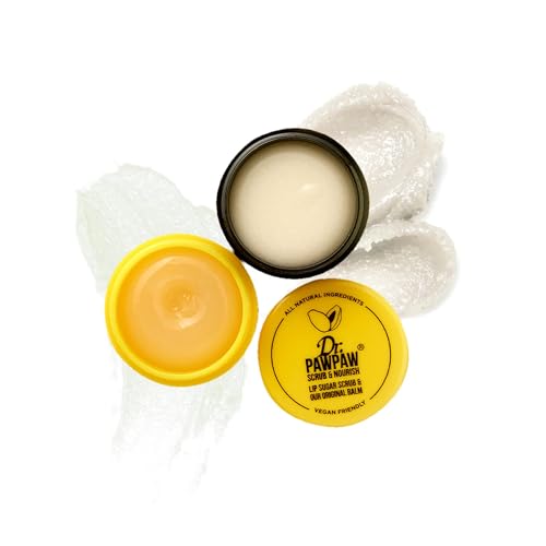 dr pawpaw lip scrub and lip balm duo - hydrating lip balm with pawpaw aloe olive and castor oils - vegan lip scrub for sensitive skin - 055 oz