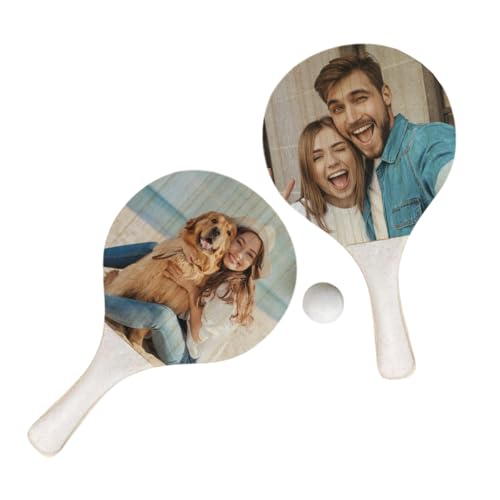Set 2 Palas de Playa Personalizadas con Foto Raquetas con Pelota Juego de Raqueta para Niños y Adultos