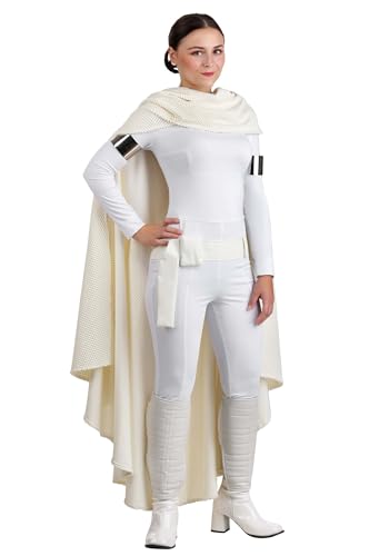 Womens Deluxe Star Wars Padme Amidala Costume Jumpsuit with Cape Belt Armbands & Shin Guards | Halloween Cosplay Outfit Medium