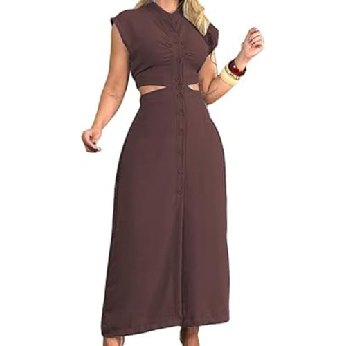 Robe mi-longue marron confortable pour sublimer la silhouette sans serrer