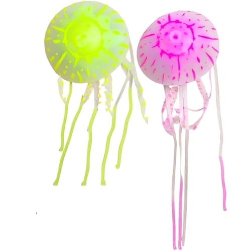 COLORLIFE Jellyfish Decorations, 2-Pack, Realistic Aquarium Jellyfish Lamp Accessories, Non-Toxic Silicone Ornaments