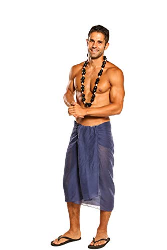 1 World Sarong Mens Beach Wrap Cotton Sarong in Navy Blue with a Bag