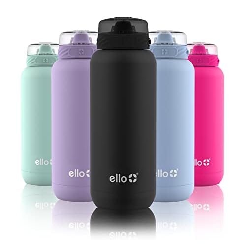 Ello Cooper Stainless Steel Water Bottle with Straw and Carry Handle, Double Walled and Vacuum Insulated Metal, Leak Proof Locking Lid with Soft Silicone Spout, Reusable, BPA Free