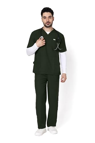 Image of Knya Scrub Suit for Men | 5 Pockets | V Neck Top & Bottom Set | Short Sleeves| Lightweight & Breathable| Hospital, Clinic & OT Wear | Medical Uniform | Scrubs for Male Doctors, Nurses & Dentists