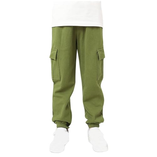 Bidobibo Cargo Pants for Boys Casual Open Bottom Elastic Waist Joggers for Teens Fleece Athletic Sweatpants with Pockets