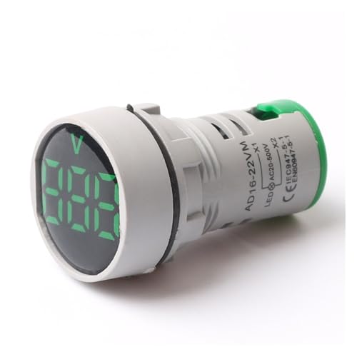 22mm丸型ミニデジタル電圧計 AC 20-500V テスターメーター LEDインジケータライトディスプレイ(Crystal Film Green)