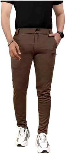 ROYOMA Men’s Solid Color Pants | Regular Fit Multipurpose Trousers Coffee-1