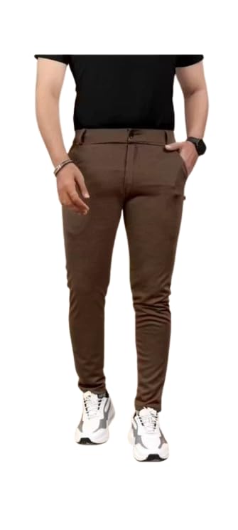 ROYOMA Men’s Solid Color Pants | Regular Fit Multipurpose Trousers Coffee-1