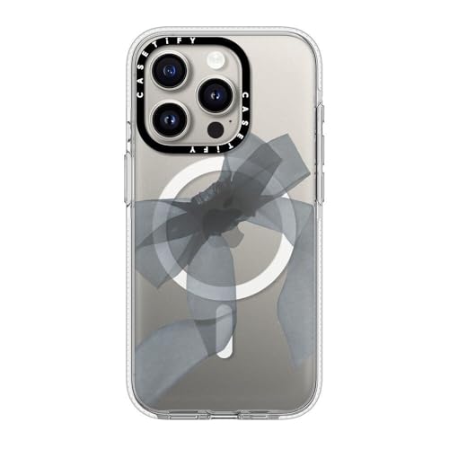 CASETiFY MagSafe�Ή� iPhone 15 Pro �P�[�X [���΂݂ɂ����f�� / 2m����̗����������N���A / MagSafe �ɑΉ�] - Black Organza Ribbon