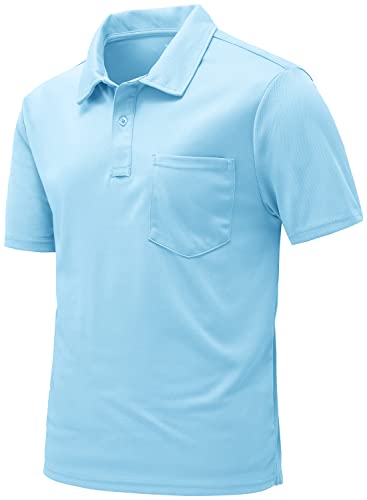 donhobo Polo Shirts for Men Adult,Men's Lightweight Breathable Golf Polo Shirt with Pockets Sky Blue M