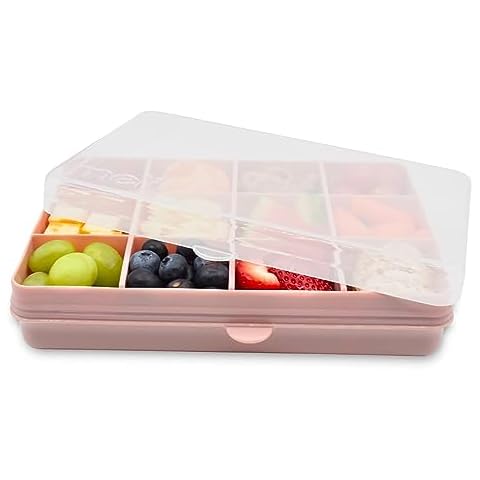 melii Snackle Box – 12-Compartment Divided Snack Container, BPA-Free Food Storage, Removable Dividers, Perfect for Kids Snacks, Arts & Crafts, Beads, and Kitchen Organization (Pink) Cover