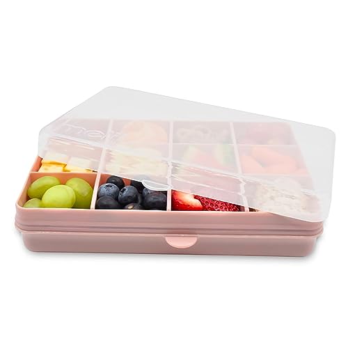 melii Snackle Box |12-Compartment Snack Container with Removable Dividers, BPA-Free Food Storage for Travel, School & On-the-Go Snacks, Kids & Family Organizer (Pink)