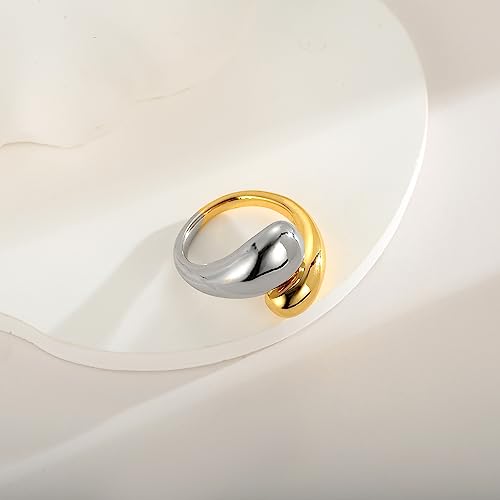 WOWORAMA Chunky Open Rings for Women Gold Silver Adjustable Dome Teardrop Rings Bold Thick Statement Rings Simple Stackable Band Rings 5