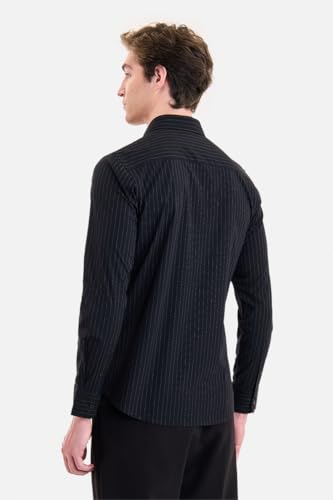 Image of SNITCH Luxe Men Formal Shirt | Slim Fit Full Sleeve Spread Collar Pinstripe Design | Breathable Viscose Blend & Stretch Fabric for Office Wear & Business Meetings