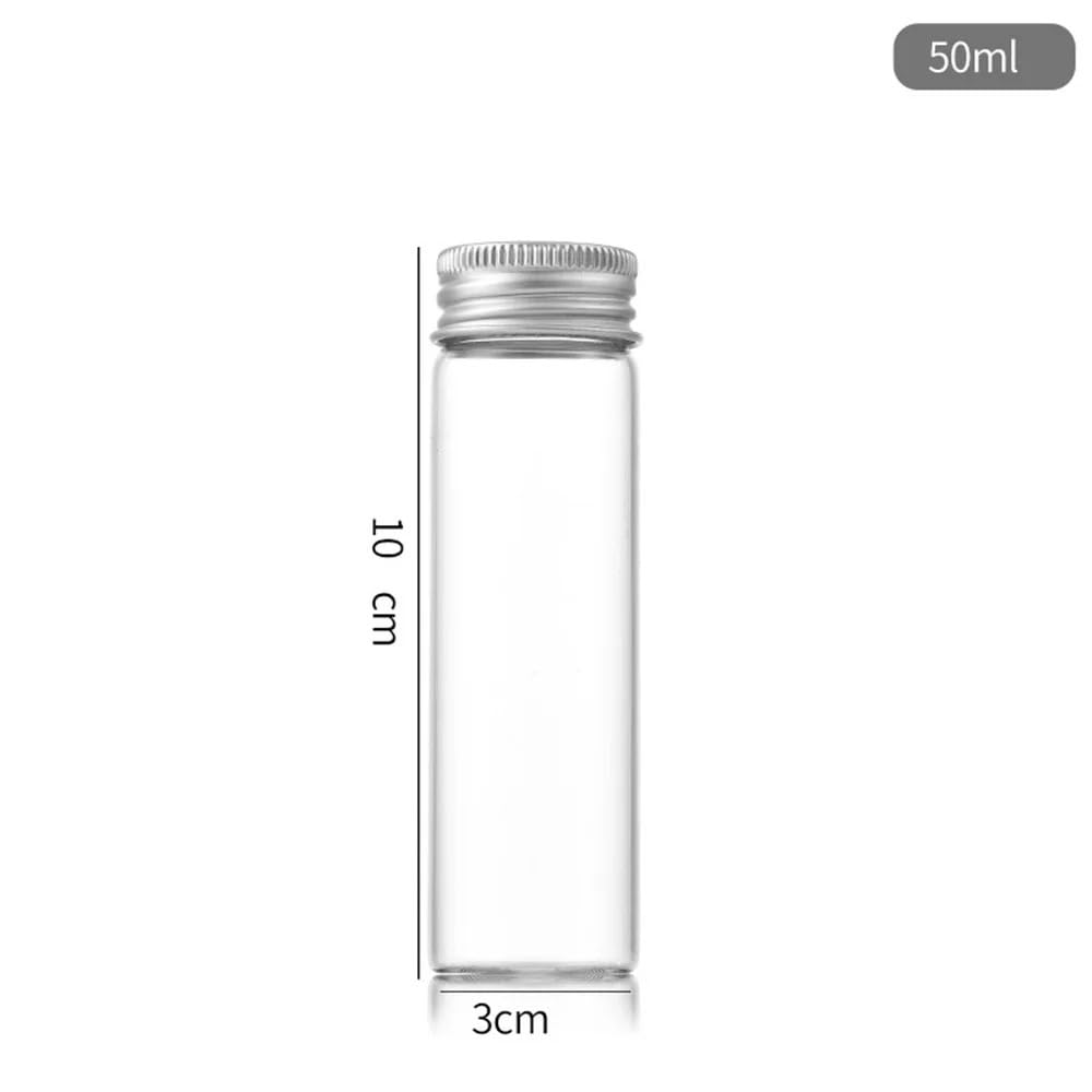 sprzęt laboratoryjny 10/20/30/40/50 ml Mini przezroczyste szklane butelki z aluminiową pokrywką Puste butelki na próbki Fiolki do przechowywania(Bottle-50ml)