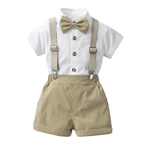 Générique Tuta Pantaloncini Ragazzi Maglietta a maniche corte per bambini con bretelle e pantaloncini, abiti per bambini e gentiluomini, tuta per ragazzi nero, cachi., 2-3 Anni