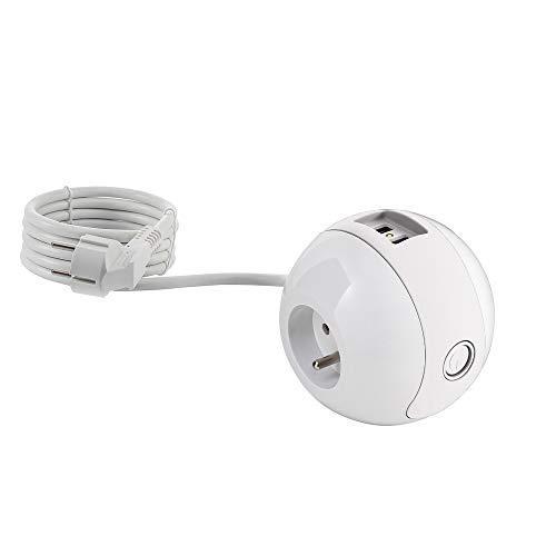 Watt&Co - Multiprise Multimédia WATTBALL 2P 16A + 1P 6A + USB 2.1A Blanche