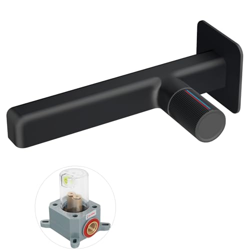 Robinet Lavabo Mural, Mitigeur Salle de Bain Encastré, Robinet Vasque en Laiton, Réglable Chaud et Froid, Noir, 8M3OK