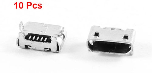 uxcell 10 Pcs USB Standard Micro Type B Female Port 5 Pin, Metal Mini Angle Dip Jack Solder Plug Connector Repair Replacement Parts for PCB Socket Smartphone Accessories image 3