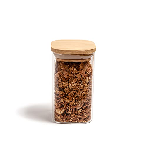 Pote de Mantimentos Quadrado Flat 250ML Tampa Bambu - OIKOS