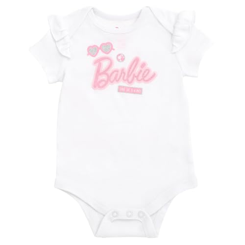 Barbie Baby Girls Bodysuit Ruffle Skirt and Bow Headband 3 Piece Outfit Set Newborn to Infant3
