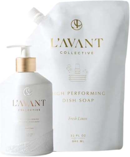 L'AVANT Collective Dish Soap and Refill Bundle, Fresh Linen, Glass Bottle image 2