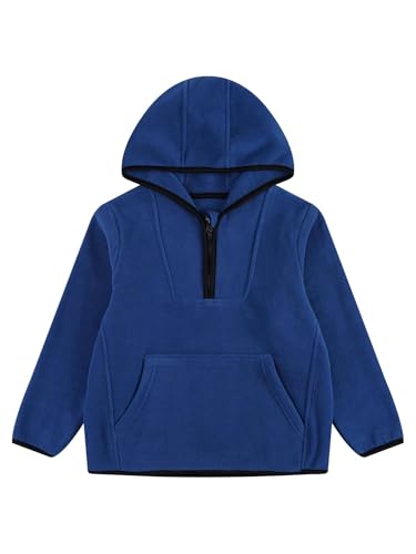 Kids Girls Boys Hoodie Sweatshirt Casual Long Sleeve Zipper Pullover Top Warm Fleece Lined Jacket Hooded Homewear Dark Blue 15-16 Years