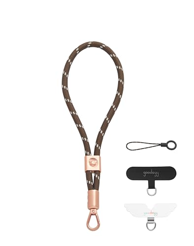 GOODAYY Cordino Telefono da Polso, Cordino per Cellulare Elastico Regolabile Cinturino da Polso del Telefono con Patch Linguetta in Metallo e Nylon, Cordino Universale del Telefono (Marrone)