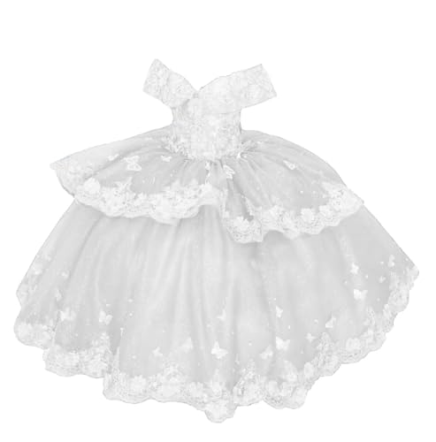 Ftupza Tulle Lace Flower Girl Dresses for Wedding Off Shoulder Ball Gown Beaded First Communion Dress Butterfly Pageant Dress