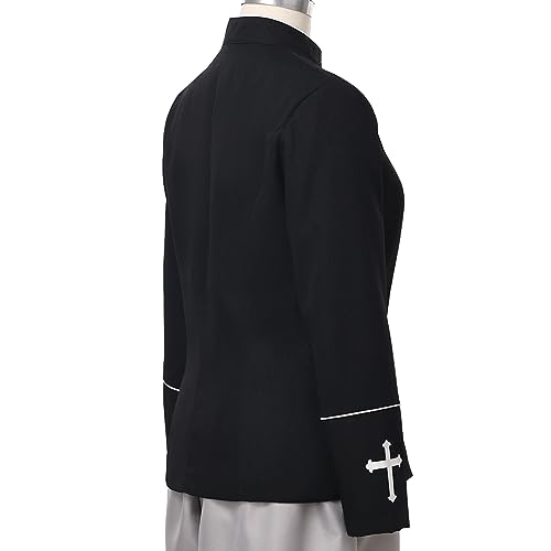 FAD-4U Women Long Sleeves Clergy Coat with Stand Up Collar Button Down Pastor Clergy Dresses4