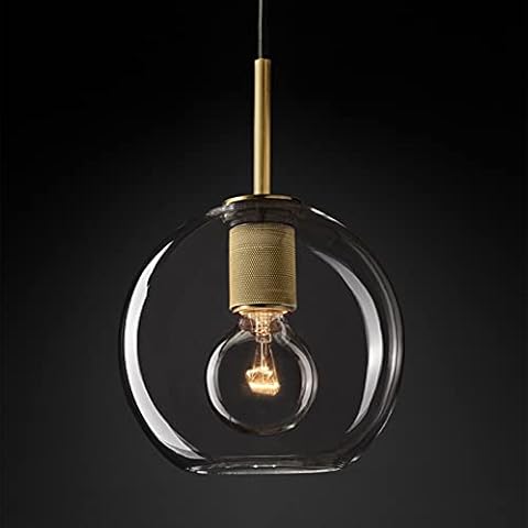 HJXDtech Industrial Vintage Brushed Brass Metal Pendant Light E27 Loft Bar DIY Globular Glass Ceiling Hanging Lamp (D) Cover