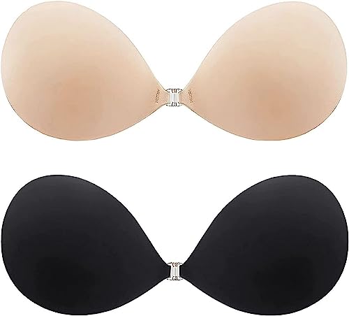 Recopilación y reviews de Copas para fiesta disponible en línea. 34 Sujetador adhesivo push up invisible, sin tirantes, reutilizable, brasier adhesivo de silicona sin espalda, Negro y Beige, A