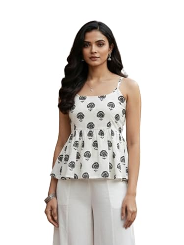 Image of Aahwan Printed Round Neck Sleeveless Backless Short Flared Western Ethnic Kurti Top for Women's & Girl's