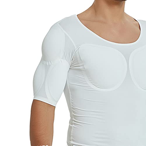 WYGWBD Men's Fake Muscle Shirt for Adult Padded Chest Shoulder Pads Vest for Muscle Invisible Breathable Underwear,White,XL