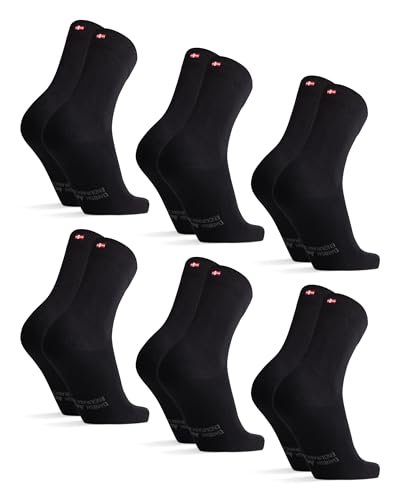 DANISH ENDURANCE 6 Pares Calcetines Clásicos de Algodón, para Hombre y Mujer, de Vestir, Cómodos, Transpirables, para el Uso Diario, Negro, Gris, Rojo (Negro, EU 39-42)
