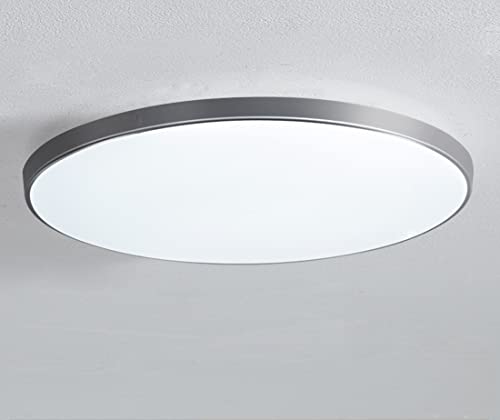 3-colores Regulable LED Lámpara de techo Gris plata metal Panel luz de sala de estar diseño redondo Lámpara de Oficina de plafón moderno LED Luz Dormitorio Ø47CM para Cocina Pasillo Baño Iluminación Cover