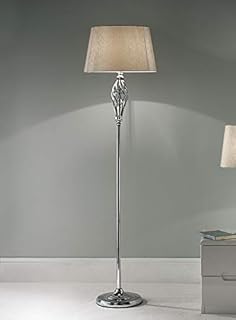 K LIVING Chrome Silver Floor Lamp with Gold Shimmering Fleck Lamp Shade and Twist Feature Piece (Table Lamp Sold Separately)