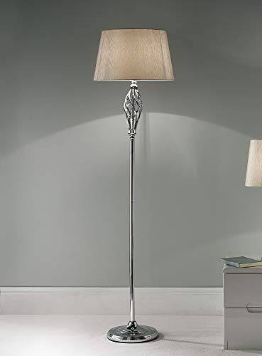 Image of K LIVING Chrome Silver Floor Lamp with Gold Shimmering Fleck Lamp Shade and Twist Feature Piece (Table Lamp Sold Separately)