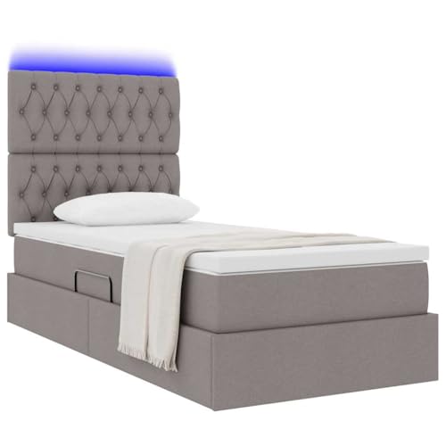 vidaXL Cama con Almacenamiento y LED Taupé 90 x 190 cm Poliéster, Cama Moderna Rectangular, elevación hidráulica, Estructura metálica, Espacio de Almacenamiento, ¡con LED